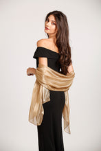 Load image into Gallery viewer, Iridescent Golden Taupe Wedding Shawl Pashmina Wrap Scarf