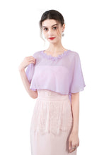 Load image into Gallery viewer, Purple Chiffon Cape With Lace Trim
