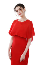 Load image into Gallery viewer, Scarlet Red Chiffon Cape With Lace Trim