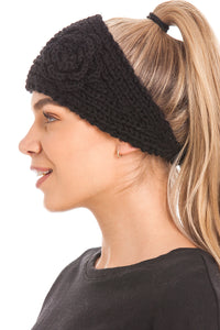 Knitted Ear Warmer Headband With Flower & Button