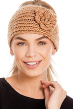 Load image into Gallery viewer, Knitted Ear Warmer Headband With Flower &amp; Button