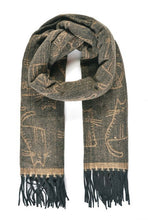 Load image into Gallery viewer, Cat Design Woven Winter Scarf In Olive