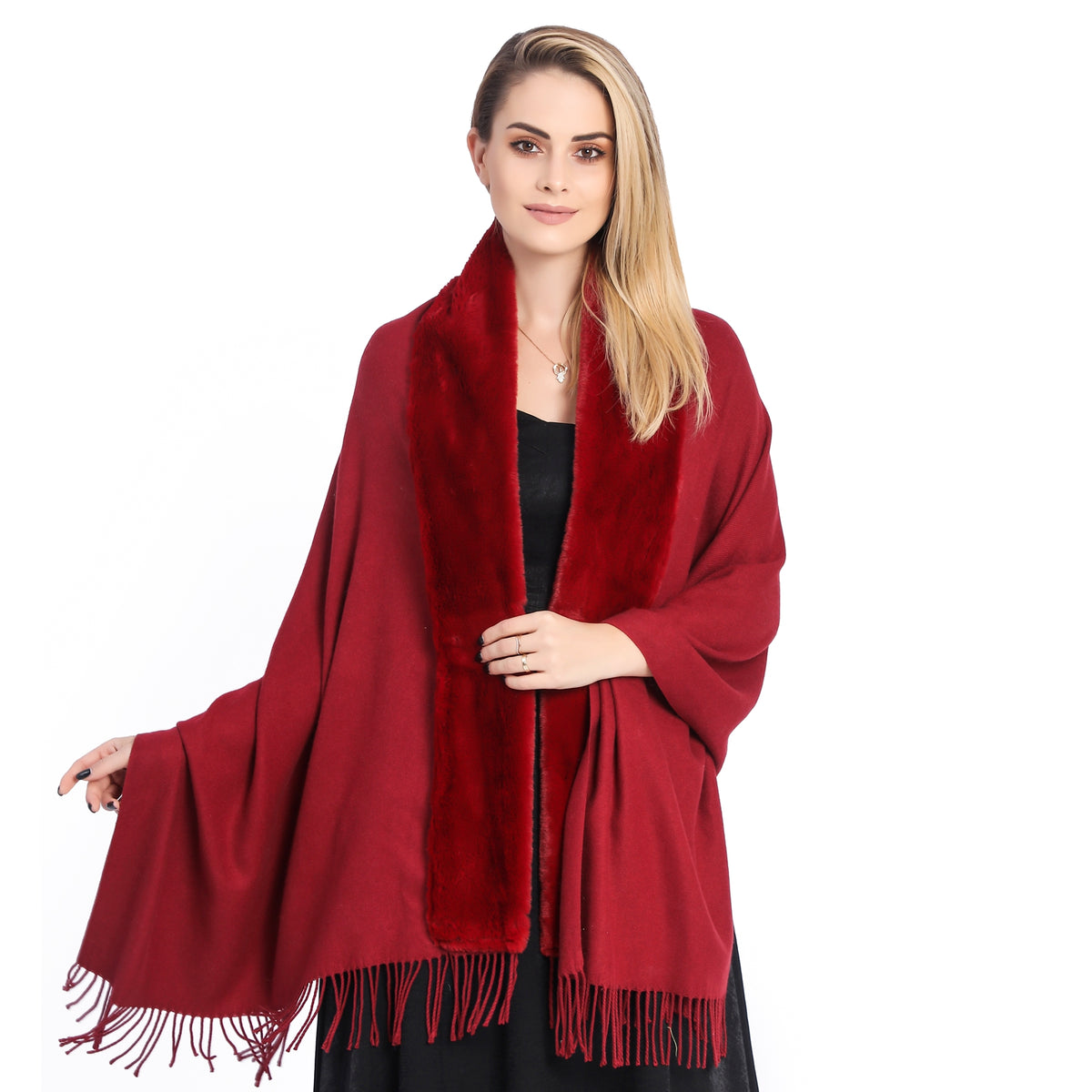 fur trim shawl
