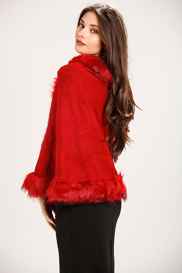 Red sale fur cardigan