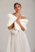 Load image into Gallery viewer, White Patterned Faux Fur Bridal Shawl