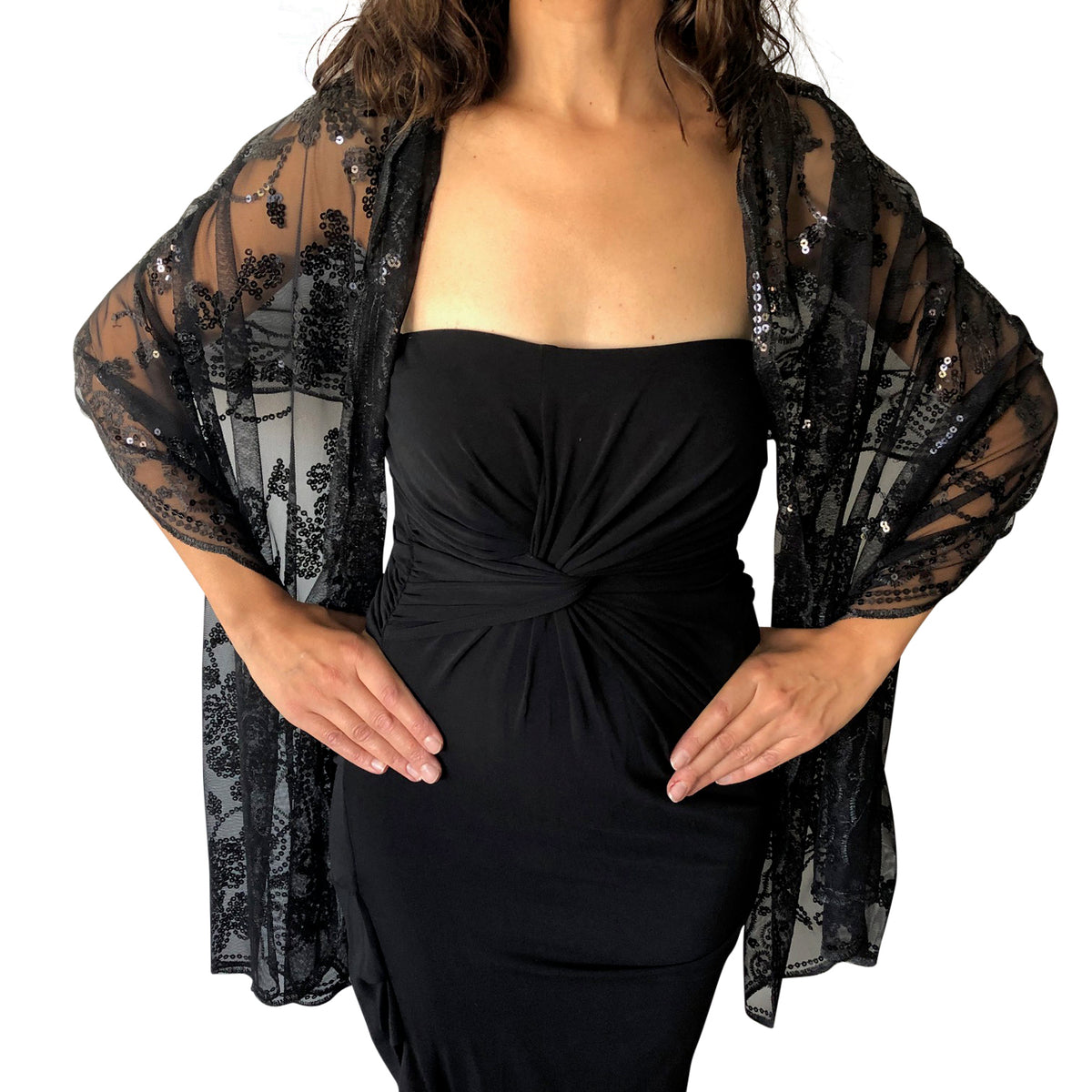 sequin shawl black