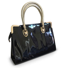 Load image into Gallery viewer, Black Patent Tote With Woven Handle