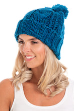 Load image into Gallery viewer, Blue Cable Knit Beanie