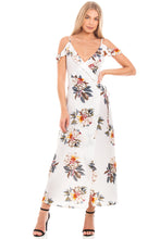 Load image into Gallery viewer, White Floral Wrap Dress