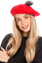 Load image into Gallery viewer, Red Pom Pom Beret