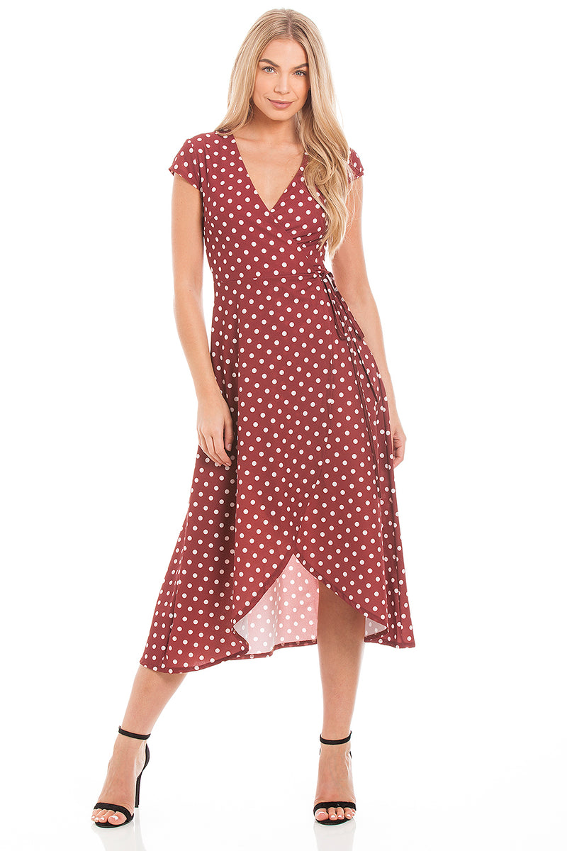 Polka dot wrap dress red best sale