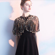 Load image into Gallery viewer, Black &amp; Gold 1920s Sequin Capelet Shawl