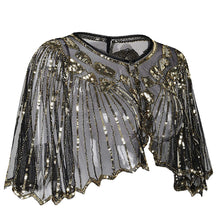 Load image into Gallery viewer, Black &amp; Gold 1920s Sequin Capelet Shawl
