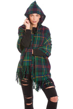Load image into Gallery viewer, Emerald Tartan Blanket Wrap Cape Open Poncho