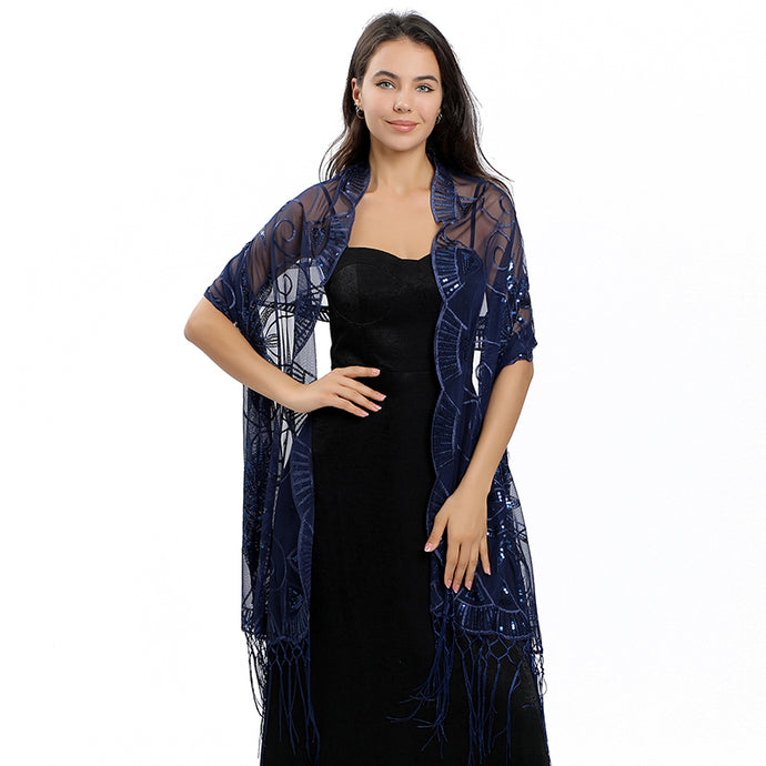 Blue Sequin Art Deco Pashmina