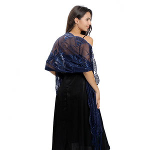 Blue Sequin Art Deco Pashmina