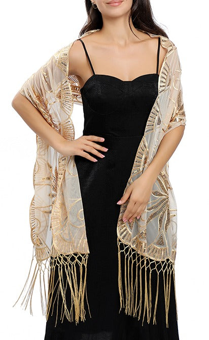 Champagne Gold Sequin Art Deco Pashmina