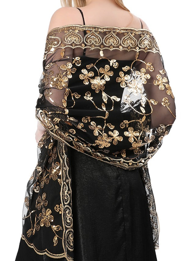 Gold & Black Sequin Pashmina Shawl