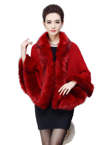 Red Faux Fur Cape Cardigan