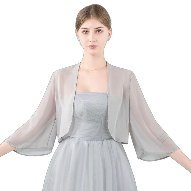 Silver Grey Chiffon Formal Cardigan