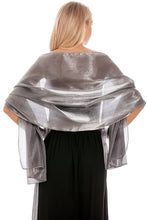 Load image into Gallery viewer, Iridescent Dark Silver Silky Wedding Pashmina Wrap Shawl Scarf