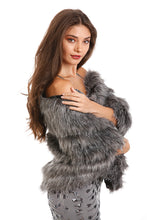 Load image into Gallery viewer, Thick Grey Faux Fur Shawl