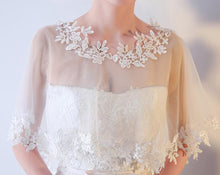 Load image into Gallery viewer, Ivory Lace &amp; Chiffon Bridal Capelet