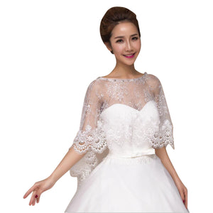 Luxury Ivory Lace Wedding Capelet Bridal Shawl With Crystals Style-1