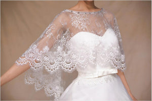 Luxury Ivory Lace Wedding Capelet Bridal Shawl With Crystals Style-1