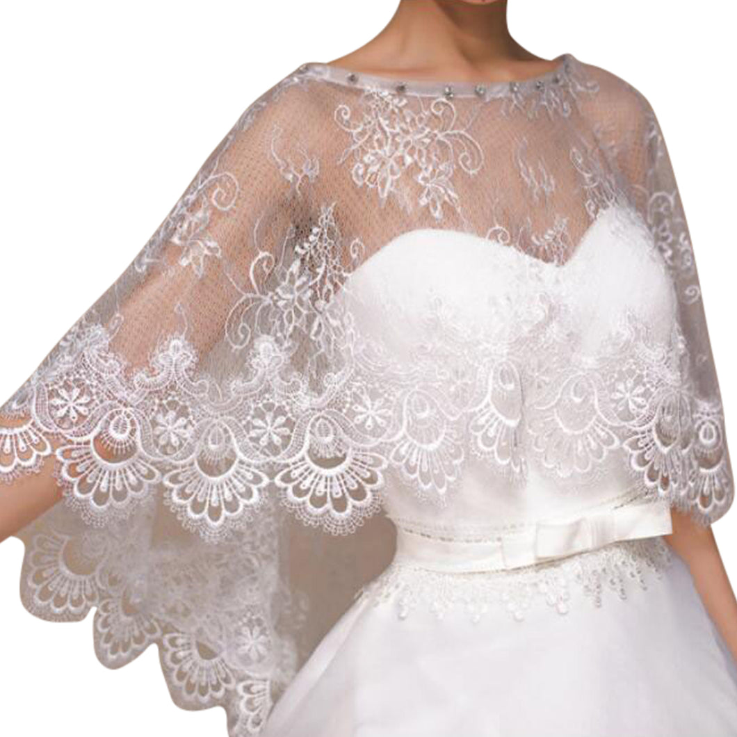 Luxury Ivory Lace Wedding Capelet Bridal Shawl With Crystals Style-1