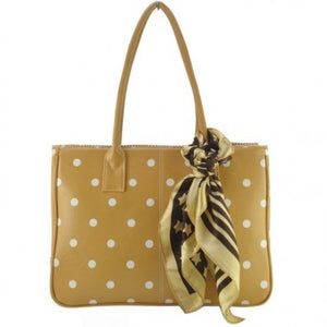 Camel Polka Tote Bag With Scarf