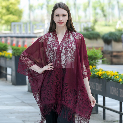 Burgundy Lace Kimono