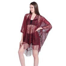 Load image into Gallery viewer, Burgundy Lace Kimono