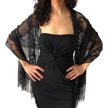 Load image into Gallery viewer, Black lace shawl