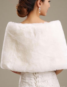White Faux Fur Shawl With Brooch