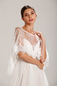 Luxury Ivory Lace Wedding Capelet Bridal Shawl With Crystals Style-1