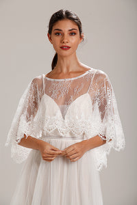 Luxury Ivory Lace Wedding Capelet Bridal Shawl With Crystals Style-1