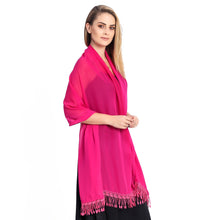 Load image into Gallery viewer, Hot Pink Chiffon Shawl With Lace Tassels