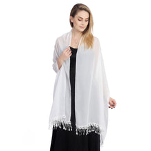 Load image into Gallery viewer, Ivory Chiffon Shawl With Lace Tassels