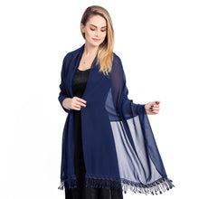 Load image into Gallery viewer, Large Navy Chiffon Shawl With Lace Tassels