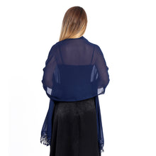 Load image into Gallery viewer, Large Navy Chiffon Shawl With Lace Tassels