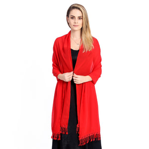 Scarlet Red Chiffon Shawl With Lace Tassels