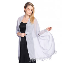 Load image into Gallery viewer, Large Silver Grey Chiffon Shawl With Lace Tassels