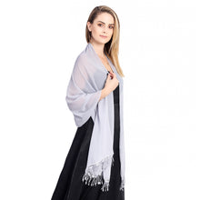 Load image into Gallery viewer, Large Silver Grey Chiffon Shawl With Lace Tassels