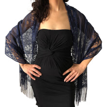 Load image into Gallery viewer, Navy Lace Pashmina