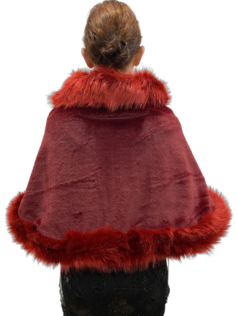 Dark Red Fur Shawl For Parties & Weddings