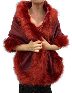 Dark Red Fur Shawl For Partywear & Weddings