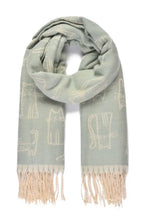 Load image into Gallery viewer, Cat Design Woven Winter Scarf In Sage