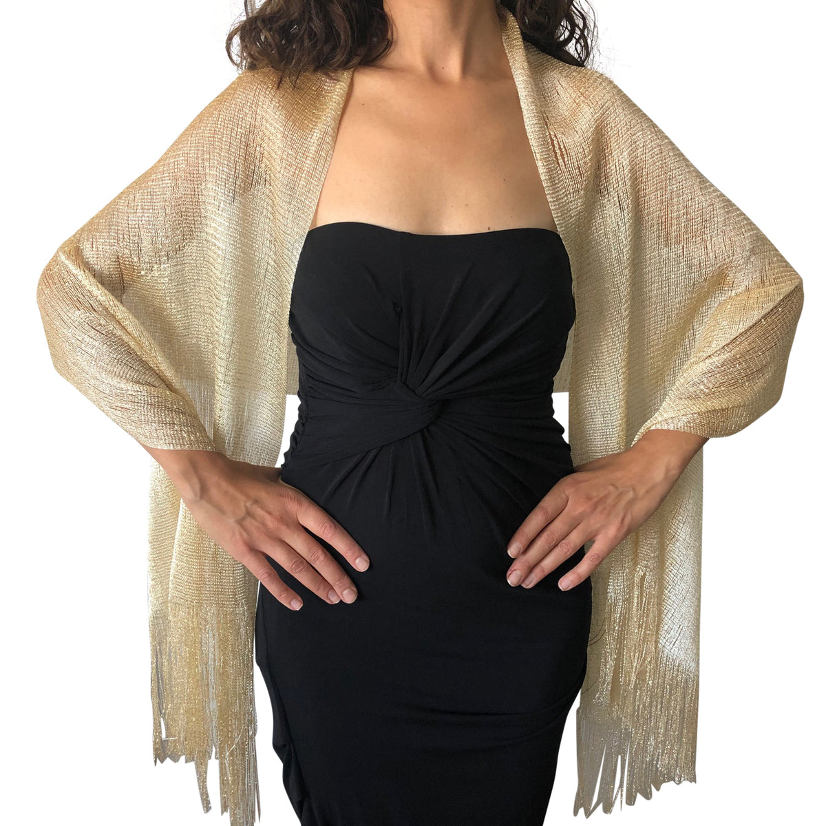 Champagne Gold Shimmer Shawl – Central Chic