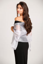 Load image into Gallery viewer, Iridescent Silver Blue Wedding Wrap Pashmina Scarf